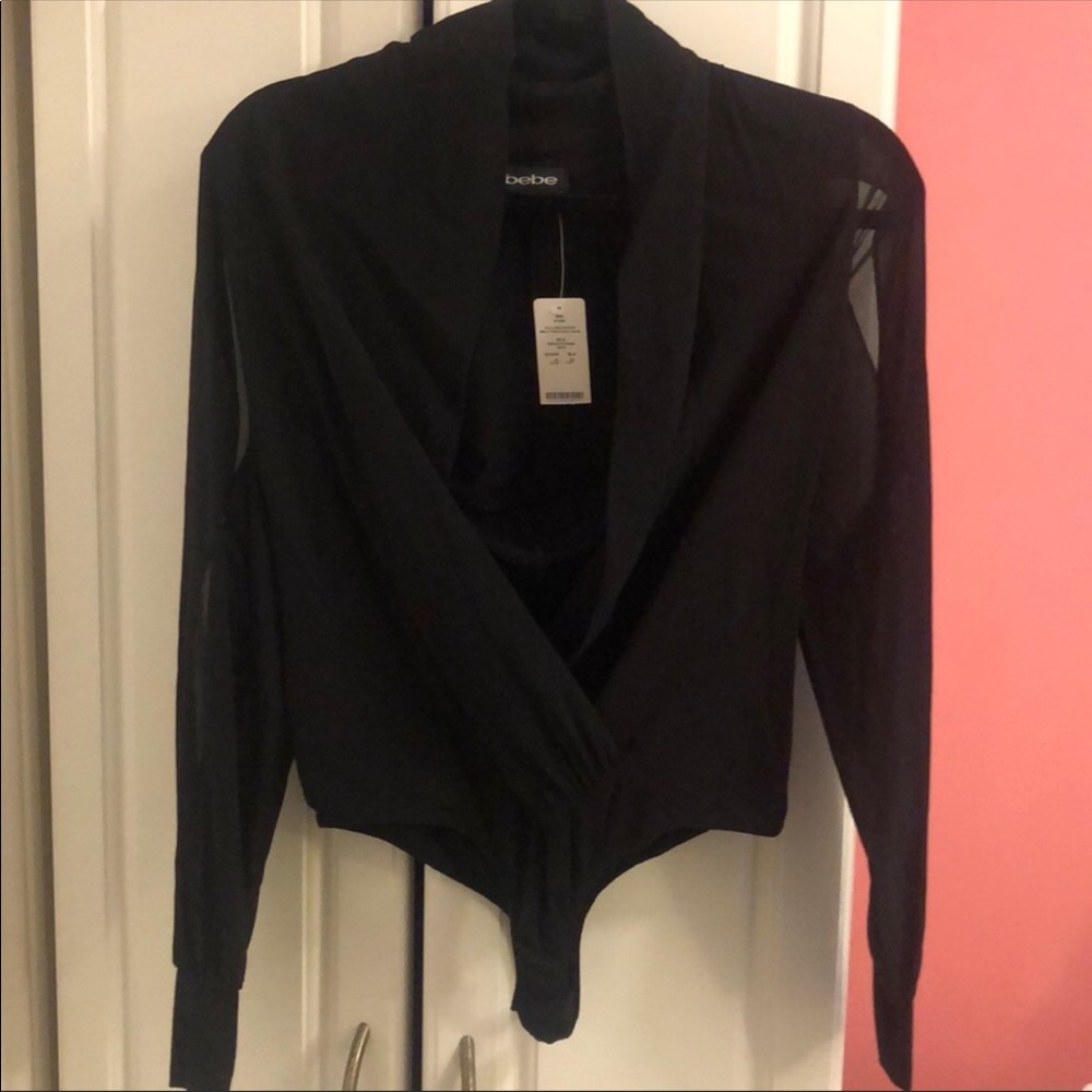 Bebe long sleeve v-neck with sheer sleeves